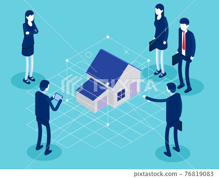 Augmented reality house concept with character. Flat isometric vector illustration Augmented reality house concept with character. Flat isometric vector illustration 76819083