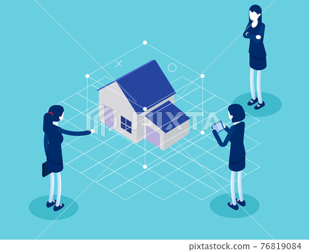 Augmented reality house concept with character. Flat isometric vector illustration Augmented reality house concept with character. Flat isometric vector illustration 76819084