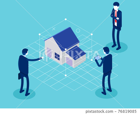 Augmented reality house concept with character. Flat isometric vector illustration Augmented reality house concept with character. Flat isometric vector illustration 76819085