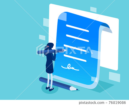Character signing digital signature at online business contract. Data protection and privacy policy Character signing digital signature at online business contract. Data protection and privacy policy 76819086