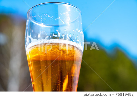 Light beer in a glass wine glass on a picnic on the nature 76819492