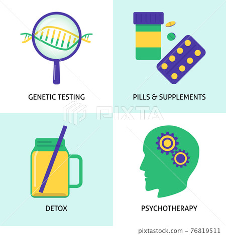 Biohacking concept icons set in flat style 76819511