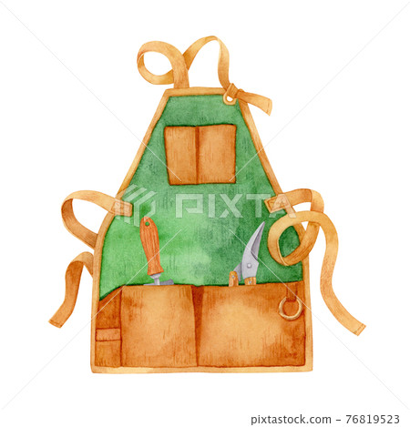 Hand-painted watercolor | Illustration of apron Gardening tools 76819523