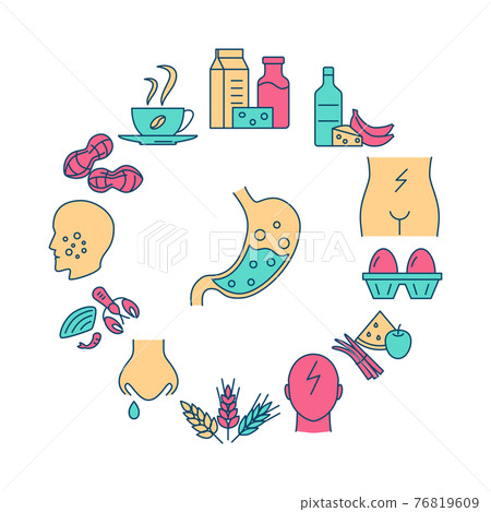 Food intolerance round concept banner in colored line style 76819609
