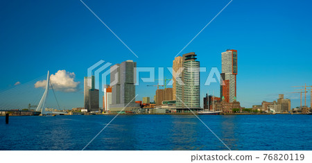 Rotterdam skyscrapers skyline and Erasmusbrug bridge over of Nieuwe Maas river. Rotterdam 76820119