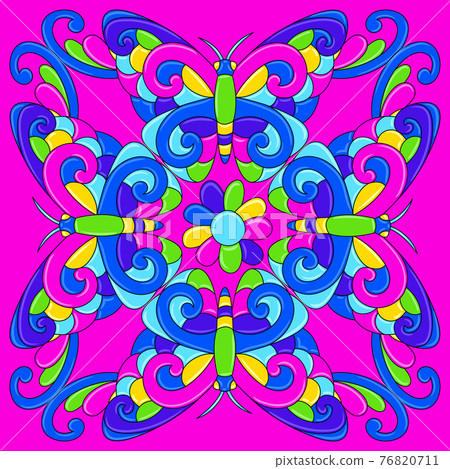 Mexican talavera ceramic tile pattern with stylized bugs and insects. Traditional decorative objects. Mexican talavera ceramic tile pattern with stylized bugs and insects. Traditional decorative objects. 76820711