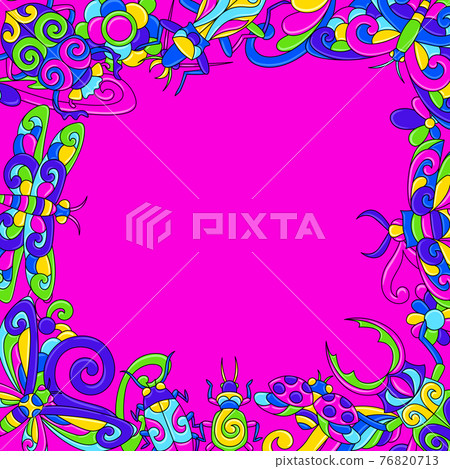 Decorative background with stylized bugs and insects. Mexican ceramic cute naive art. Decorative background with stylized bugs and insects. Mexican ceramic cute naive art. 76820713