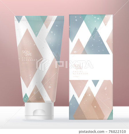 Vector Hand Cream or Facial Cleanser Beauty , Health or Medical Tube Packaging with Pastel Diamond Print Pattern. Vector Hand Cream or Facial Cleanser Beauty , Health or Medical Tube Packaging with Pastel Diamond Print Pattern. 76822310