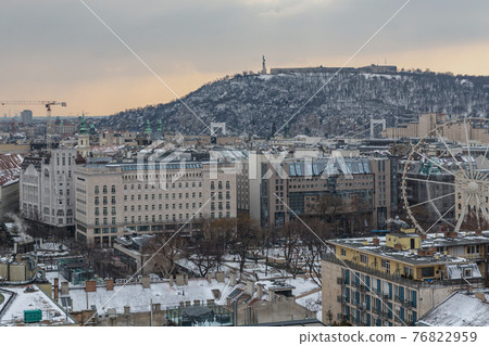 Hungary Budapest 28.02.2018. Panoramic view of Budapest, Gellert mountain on the banks of the Pest Hungary Budapest 28.02.2018. Panoramic view of Budapest, Gellert mountain on the banks of the Pest 76822959