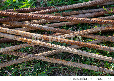 stack of rebar on the ground close-up used for the foundation of buildings stack of rebar on the ground close-up used for the foundation of buildings 76822972