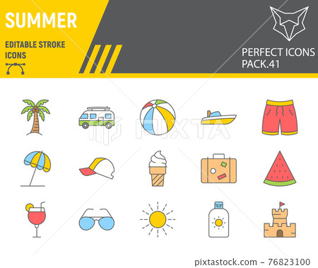 Summer color line icon set - Stock Illustration [76823100] - PIXTA