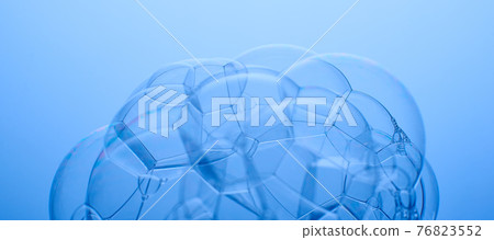 Soap bubbles on a blue background. Abstract photo. 76823552