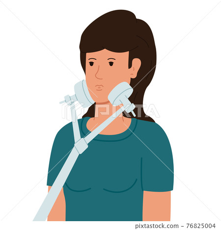 Woman on UHF therapy of salivary glands. Medical vector illustration. 76825004