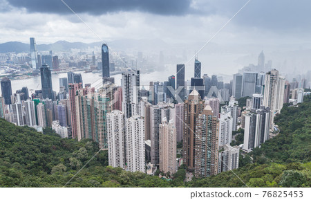 Hong Kong skyline, aerial city view in a cloudy day Hong Kong skyline, aerial city view in a cloudy day 76825453