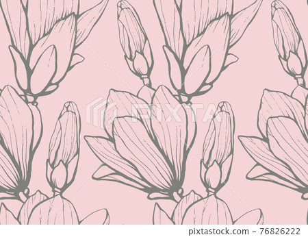 Seamless pattern with hand drawn magnolia flower. Vector illustration. Botanical pattern for textiles and wallpapers Seamless pattern with hand drawn magnolia flower. Vector illustration. Botanical pattern for textiles and wallpapers 76826222