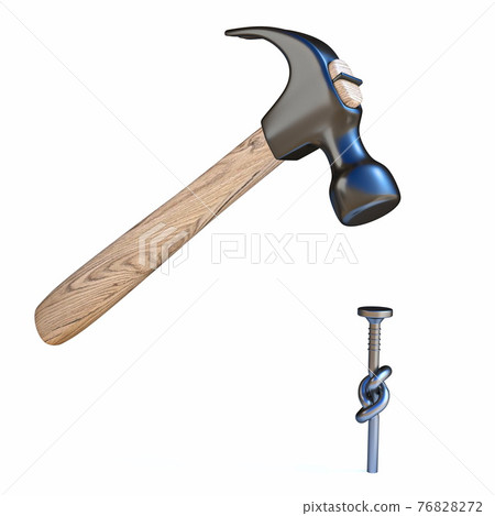 Hammer trying to drive knotted nail 3D Hammer trying to drive knotted nail 3D 76828272