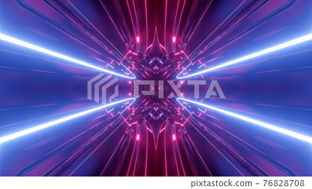 3d render. Sci-fi tunnel with neon lights. Abstract high-tech tunnel as background in the style of cyberpunk or high-tech future. Symmetrical structure of purple light streaks. 3d render. Sci-fi tunnel with neon lights. Abstract high-tech tunnel as background in the style of cyberpunk or high-tech future. Symmetrical structure of purple light streaks. 76828708