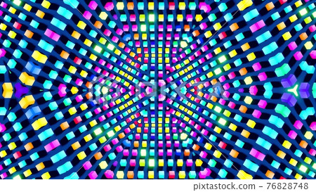 3d render. Abstract background with symmetrical structures like kaleidoscope with lighting bulbs, multicolor neon lights. Geometric dark background with 3d objects 3d render. Abstract background with symmetrical structures like kaleidoscope with lighting bulbs, multicolor neon lights. Geometric dark background with 3d objects 76828748