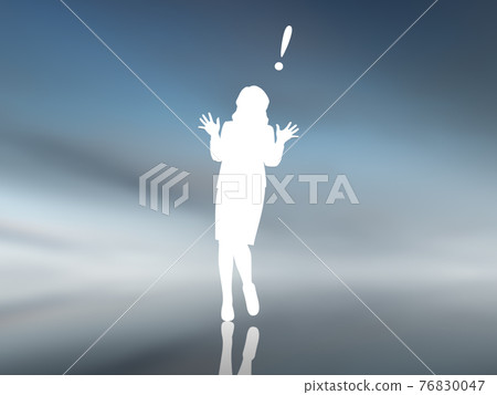 驚訝的女性剪影白色感嘆號 Cg 插圖側 76830047