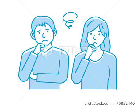 年輕男女（情侶/夫妻）上身矢量圖/擔心/困擾 76832440