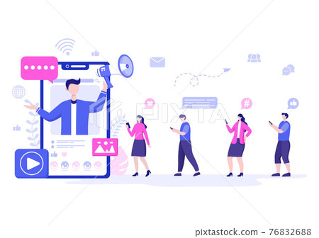 Social Media Marketing Illustration For Advertising Online Service Platform, Online Course, Analytic, Ad Management Software, Website Social Media Marketing Illustration For Advertising Online Service Platform, Online Course, Analytic, Ad Management Software, Website 76832688
