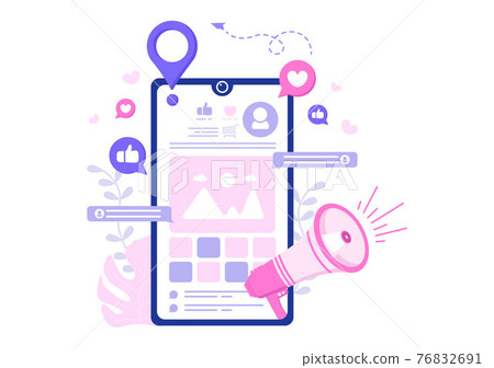 Social Media Marketing Illustration For Advertising Online Service Platform, Online Course, Analytic, Ad Management Software, Website 76832691