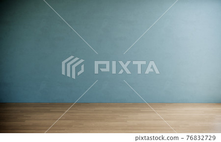 minimal empty room interior with blue wall, 3d rendering background	 76832729