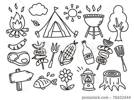 BBQ & camping cut illustration line drawing BBQ & camping cut illustration line drawing 76832844