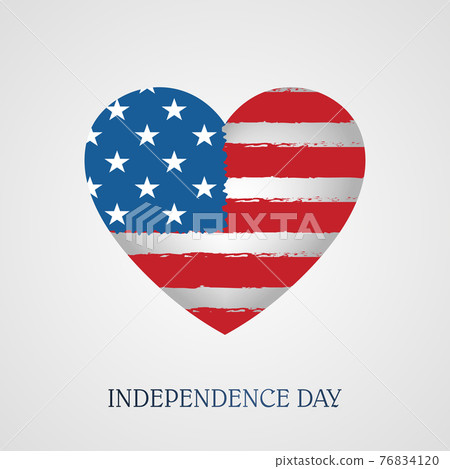 Heart shaped badge with the outlines of the flag of America, a festive design element 76834120