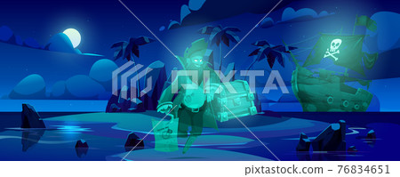 Pirate ghost on haunted island, spooky filibuster 76834651
