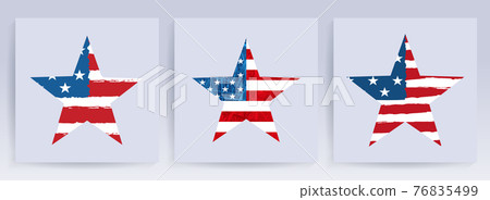 Star shape imprint, silhouette of the flag of America, festive design element, set Star shape imprint, silhouette of the flag of America, festive design element, set 76835499