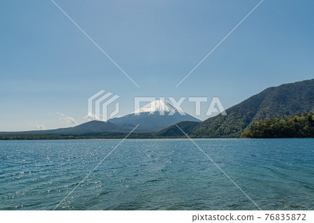 Mt. Fuji and Lake Motosu seen from Koan Campsite Mt. Fuji and Lake Motosu seen from Koan Campsite 76835872