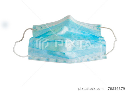 Old and dirty face mask on white background. Old and dirty face mask on white background. 76836879