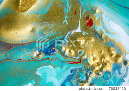 Marble blue abstract background with gold glitter. Liquid close up ink pattern. Marble blue abstract background with gold glitter. Liquid close up ink pattern. 76838430