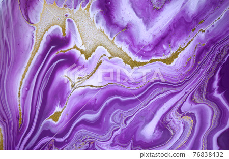 Mixed ink artwork texture. Liquid marble violet background with gold layers. Mixed ink artwork texture. Liquid marble violet background with gold layers. 76838432