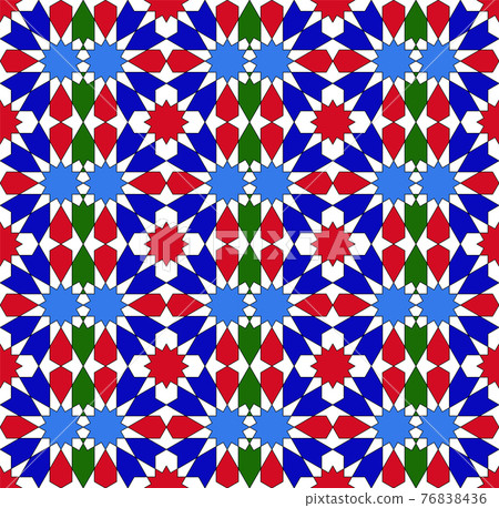Seamless geometric ornament based on traditional islamic art. Red, blue, green and white colors. Seamless geometric ornament based on traditional islamic art. Red, blue, green and white colors. 76838436