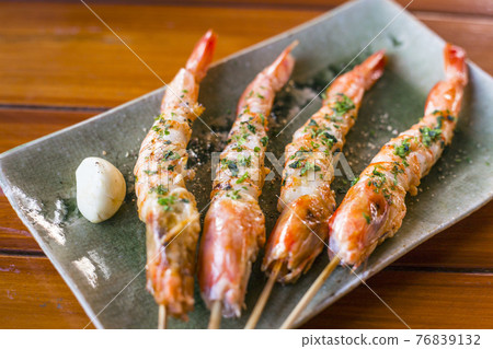Grilled shrimp "Yakitori"/Yakitori are grilled shrimp skewers 76839132