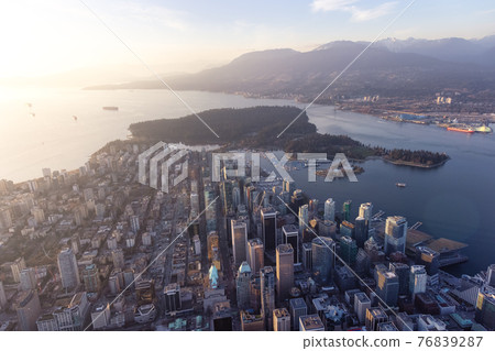 Aerial View from Airplane of Vancouver Downtown, British Columbia, Canada 76839287