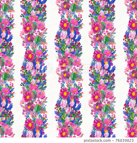Seamless pattern with flowers. Watercolor or acrylic painting. Hand drawn floral background. Seamless pattern with flowers. Watercolor or acrylic painting. Hand drawn floral background. 76839823