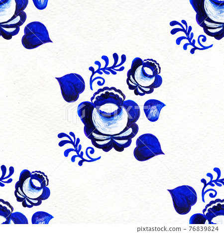 Blue floral seamless pattern in Russian gzhel background 76839824