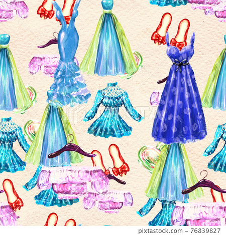 Fashion seamless pattern. Watercolor hand drawn background Fashion seamless pattern. Watercolor hand drawn background 76839827