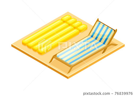 Square Area with Plank Bed and Rubber Raft as Beach Vacation Isometric Vector Illustration 76839976
