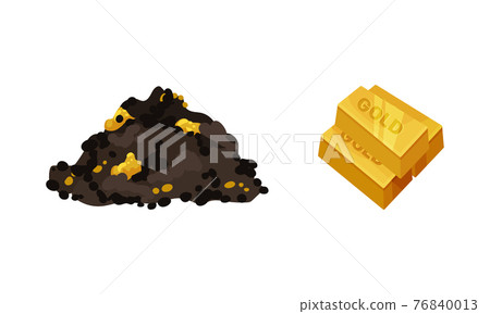 Mining Industrial Attribute with Pile of Ore and Bars of Gold Vector Set Mining Industrial Attribute with Pile of Ore and Bars of Gold Vector Set 76840013