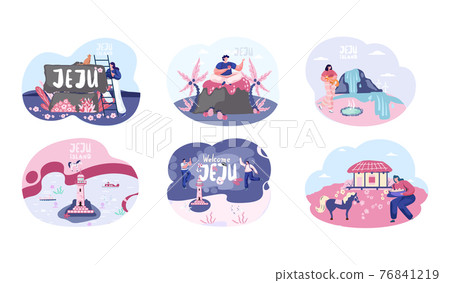 Wellcom to Jeju island in South Korea, traditional elements. Attraction landmarks of Jeju Wellcom to Jeju island in South Korea, traditional elements. Attraction landmarks of Jeju 76841219