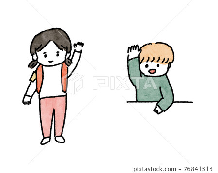 一個孩子舉手的插圖(彩色) 一個孩子舉手的插圖(彩色) 76841313