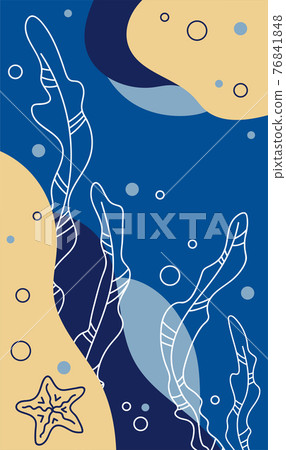 Modern abstract poster with algae, bottom, bubbles. Smooth shapes and lines. Design for wall decoration, packaging, postcards, advertising. Vector 76841848