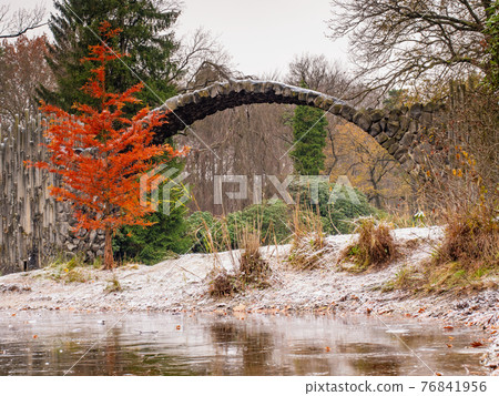 Colorful leaves on deciduous tree at round Rakotz brucke Colorful leaves on deciduous tree at round Rakotz brucke 76841956