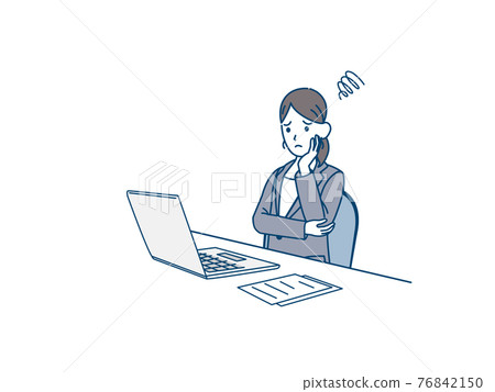 Female office worker in a suit worried in front of a computer Trouble Anxiety Worry Illustration material Female office worker in a suit worried in front of a computer Trouble Anxiety Worry Illustration material 76842150