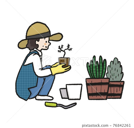 一個女人做園藝的插圖 一個女人做園藝的插圖 76842261