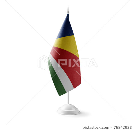 Small national flag of the Seychelles on a white background Small national flag of the Seychelles on a white background 76842928